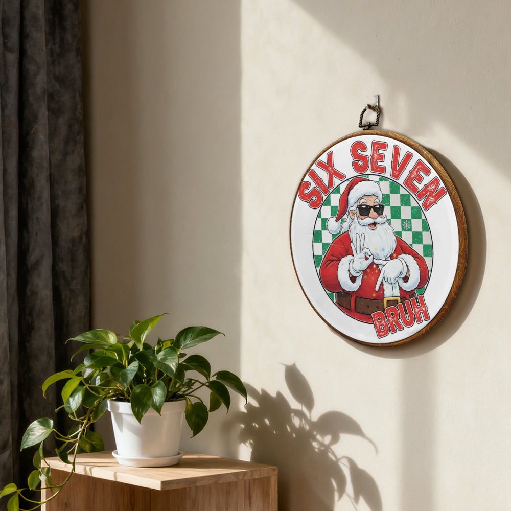 Cool Santa "Six Seven Bruh" Framed Round Wall