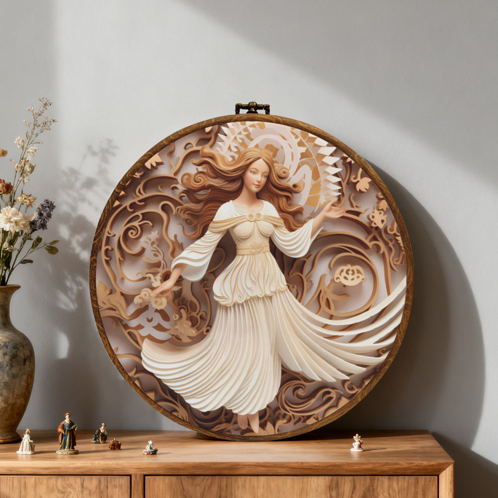 Angel of Grace Framed Round Wall Art – Paper Sculpture Style Spiritual Home Décor