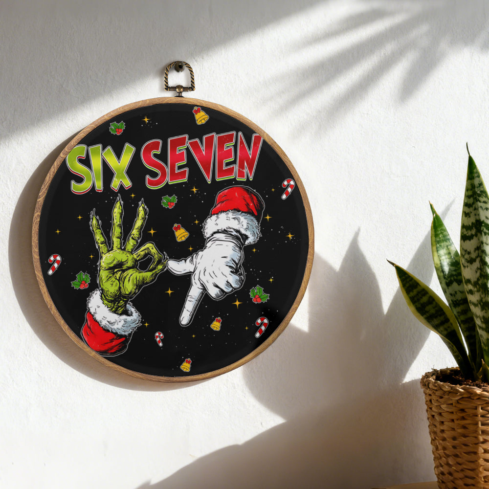 Funny Grinch Hand "Six Seven" Framed Round Wall