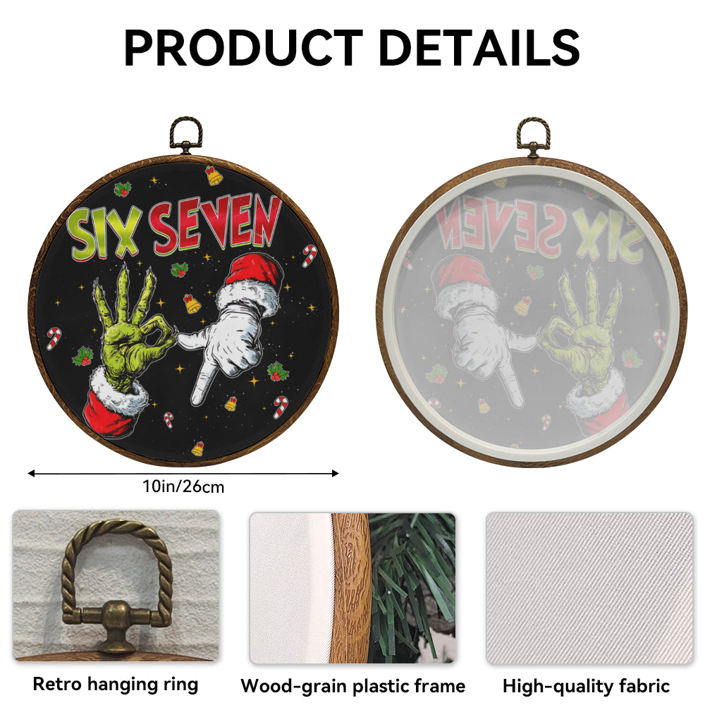 Funny Grinch Hand "Six Seven" Framed Round Wall