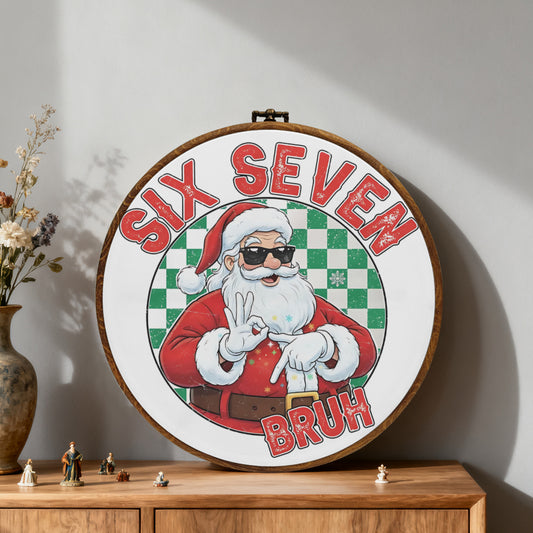 Cool Santa "Six Seven Bruh" Framed Round Wall