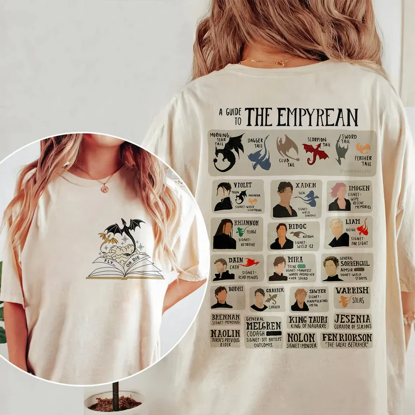 Empyrean Guide T-Shirt | Fourth Wing Character & Dragon Chart Tee