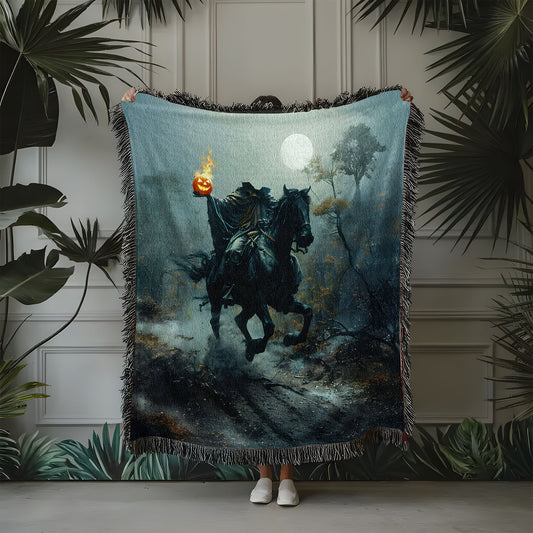 Headless Horseman Gothic Halloween Woven Blanket