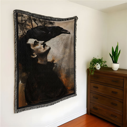 Edgar Allan Poe & The Raven Woven Blanket – Gothic Literary Art Throw