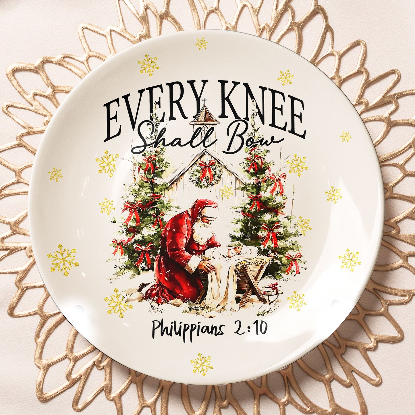 Every Knee Shall Bow" Christmas Plate | Philippians 2:10 Nativity Decor