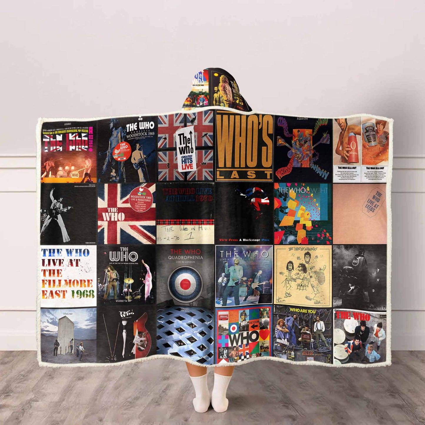 The Who Rock Band Album Covers Wearable Hooded Blanket - Classic British Rock Music Gift for Fans