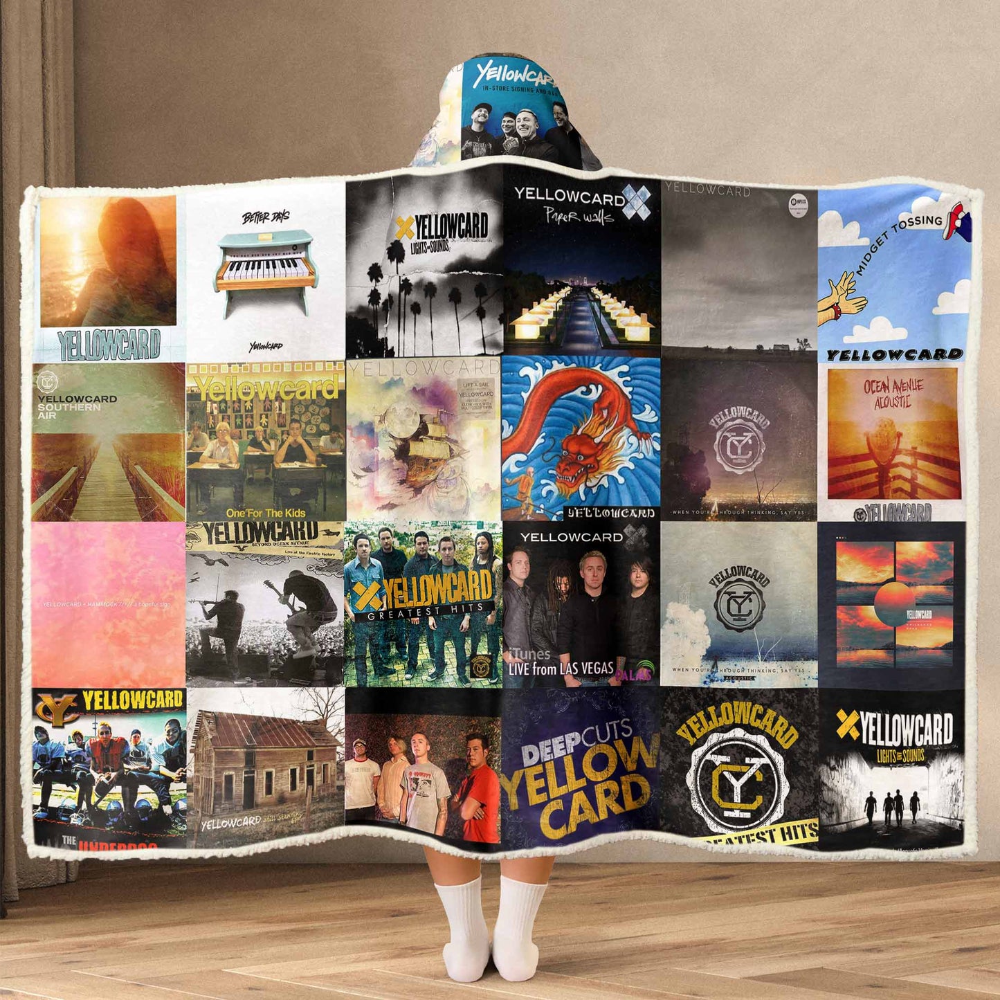 Yellowcard Album Art Wearable Hooded Blanket – Pop Punk Music Throw for Fans