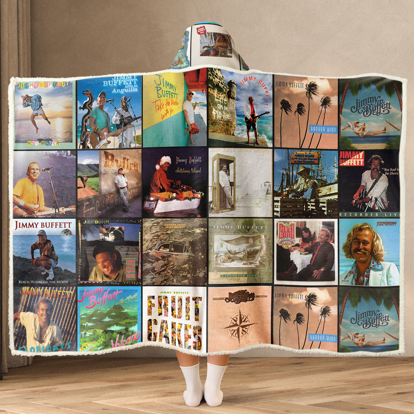 Jimmy Buffett Album Art Wearable Hooded Blanket – Parrothead Fan Gift
