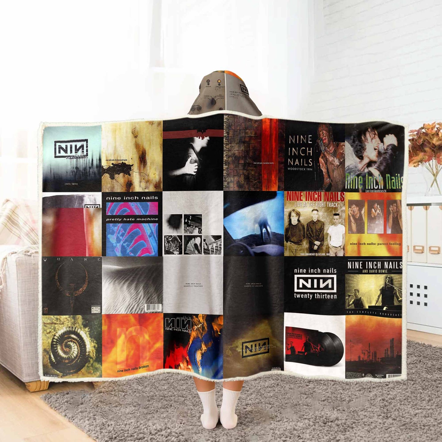 Nine Inch Nails Album Art Wearable Hooded Blanket – Industrial Rock Gift