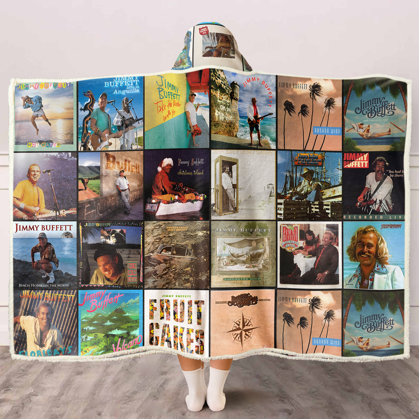 Jimmy Buffett Album Art Wearable Hooded Blanket – Parrothead Fan Gift