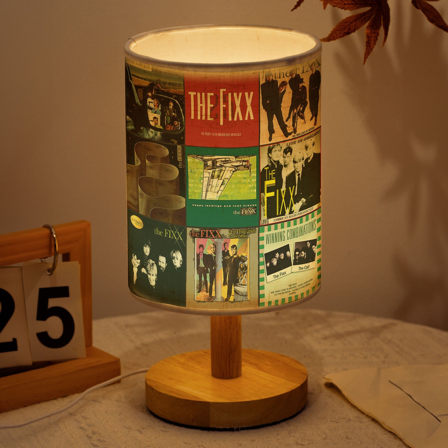 The Fixx Band Album Cover Collage Table Lamp - 80s New Wave Rock Music Decor with Wooden Base