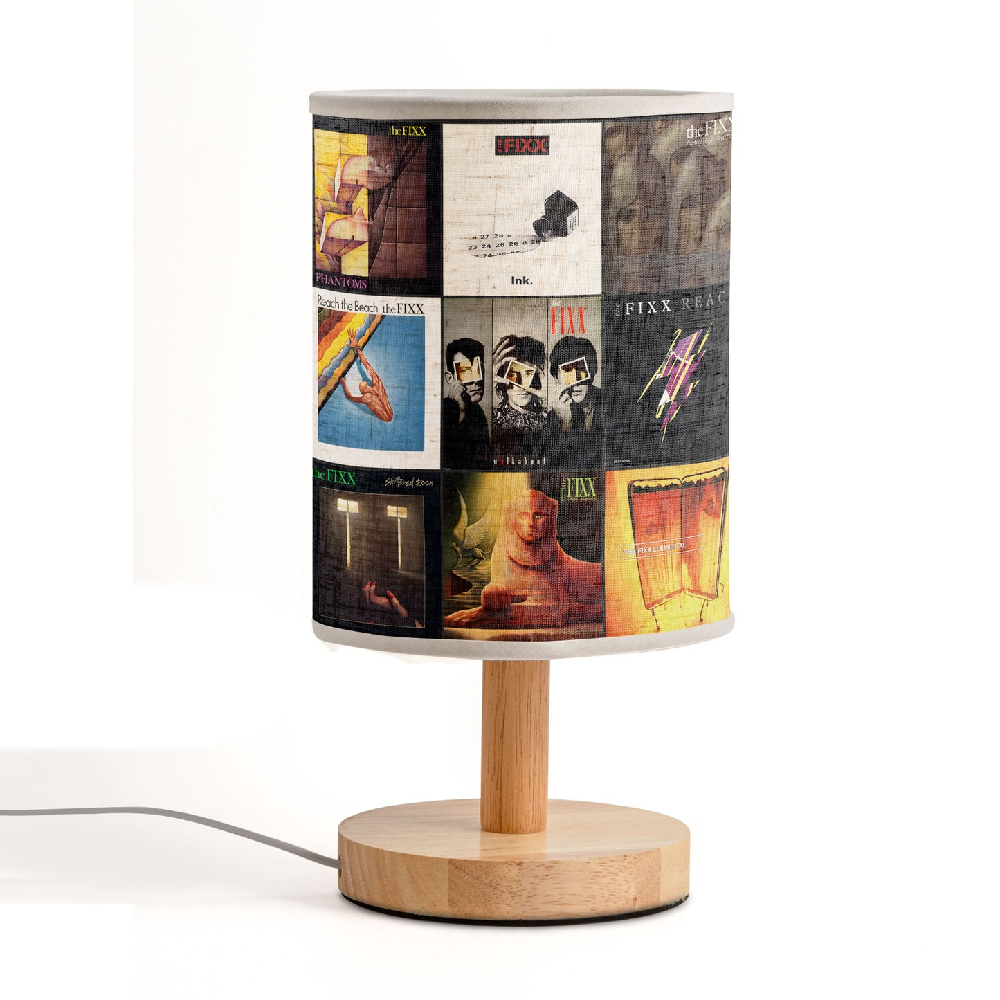 The Fixx Band Album Cover Collage Table Lamp - 80s New Wave Rock Music Decor with Wooden Base