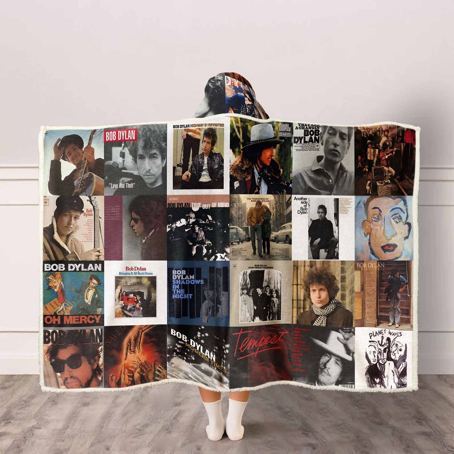 Bob Dylan Album Art Wearable Hooded Blanket – Folk Rock Legend Gift