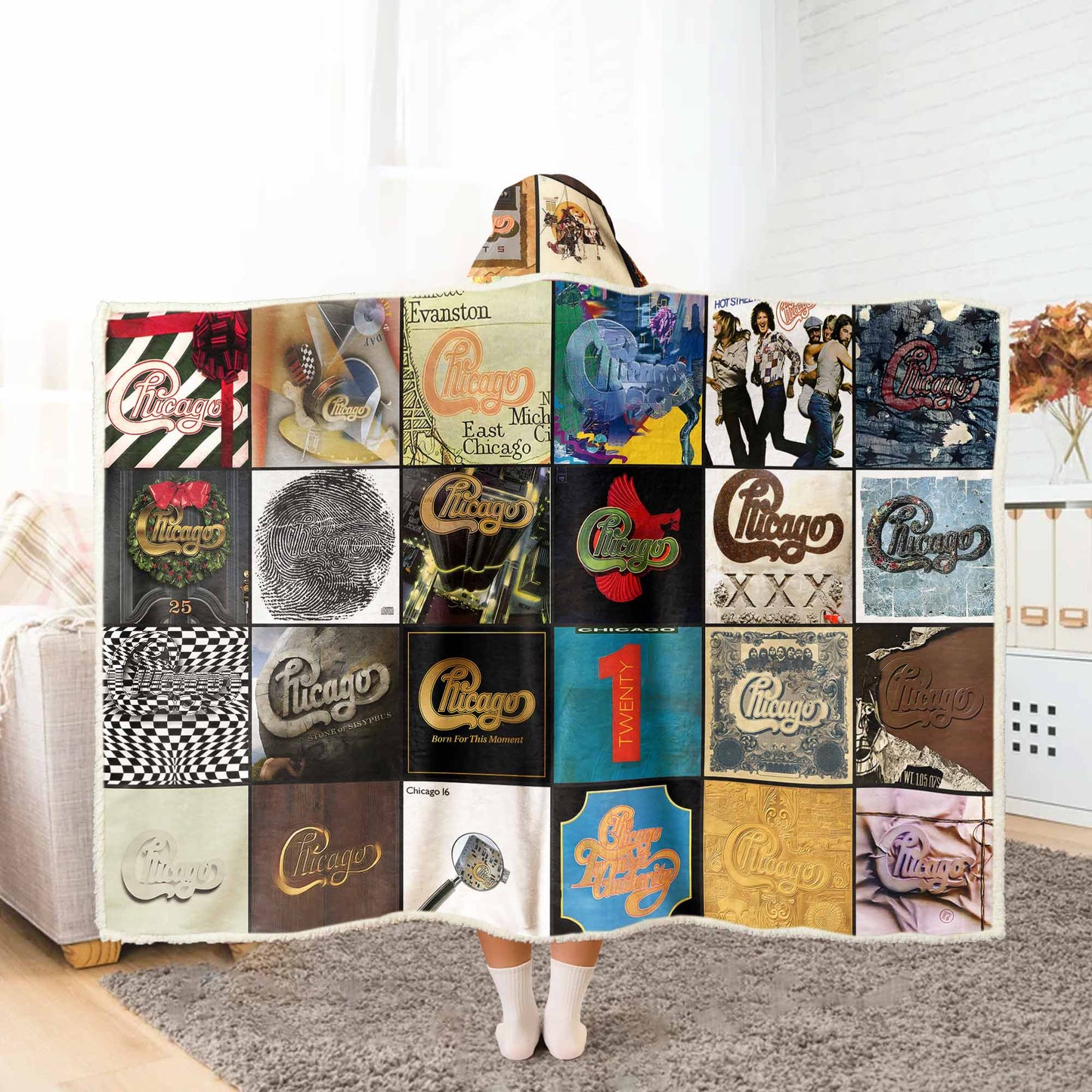 Chicago Album Art Wearable Hooded Blanket – Classic Rock Fan Gift