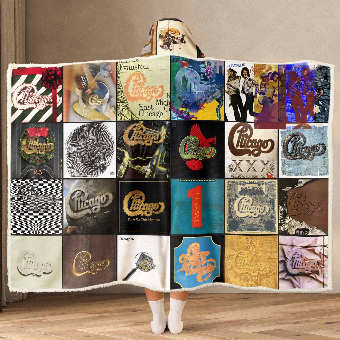 Chicago Album Art Wearable Hooded Blanket – Classic Rock Fan Gift
