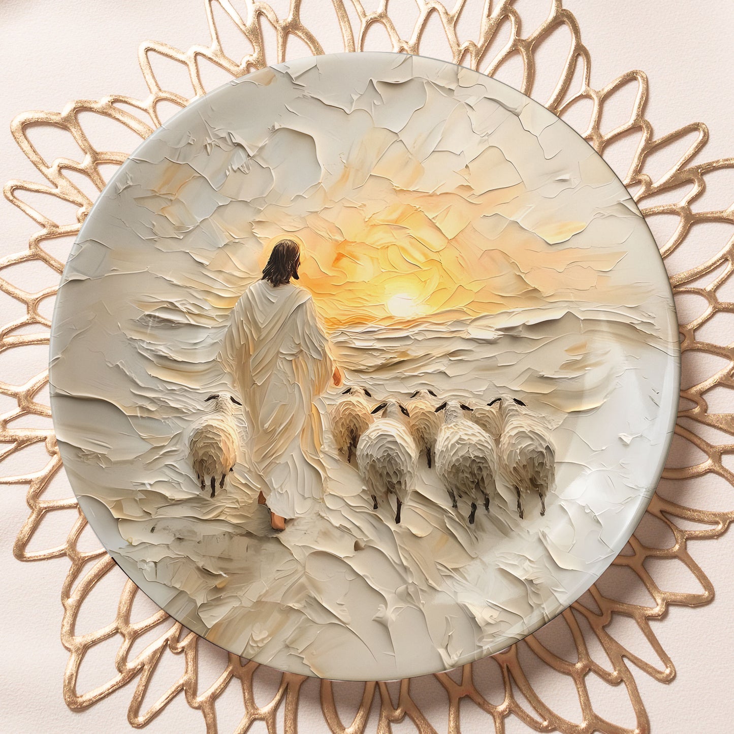 The Good Shepherd Religious Plate | Jesus Leading Sheep Wall Art