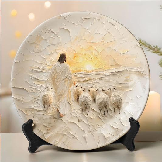 The Good Shepherd Religious Plate | Jesus Leading Sheep Wall Art