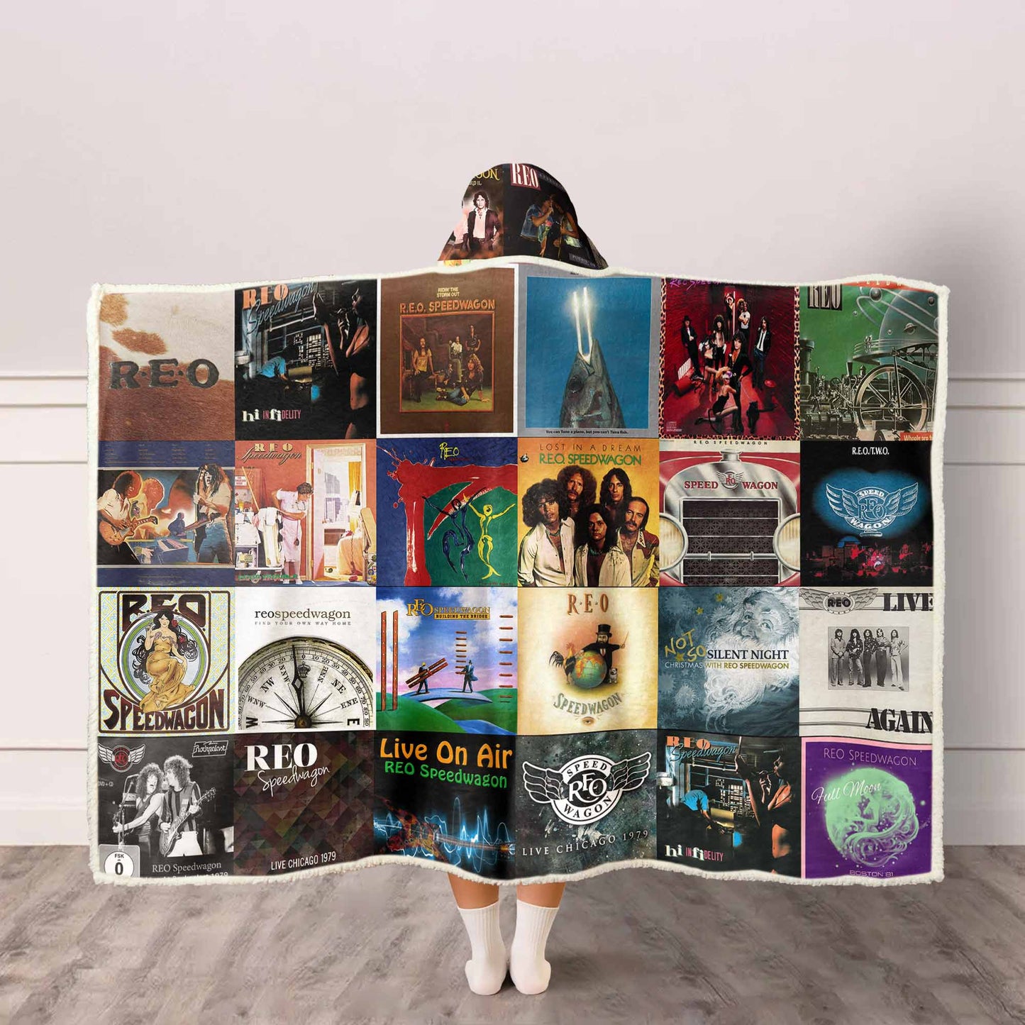 REO Speedwagon Album Art Wearable Hooded Blanket – Classic Rock Fan Gift