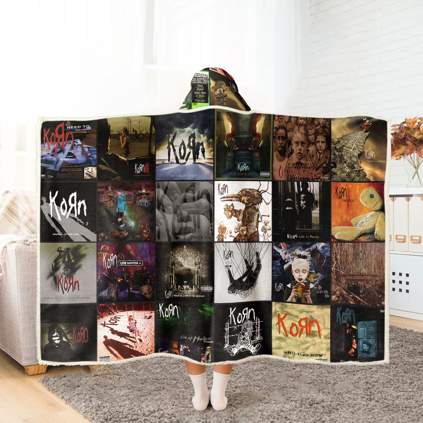 Korn Album Art Wearable Hooded Blanket – Nu Metal Fan Gift
