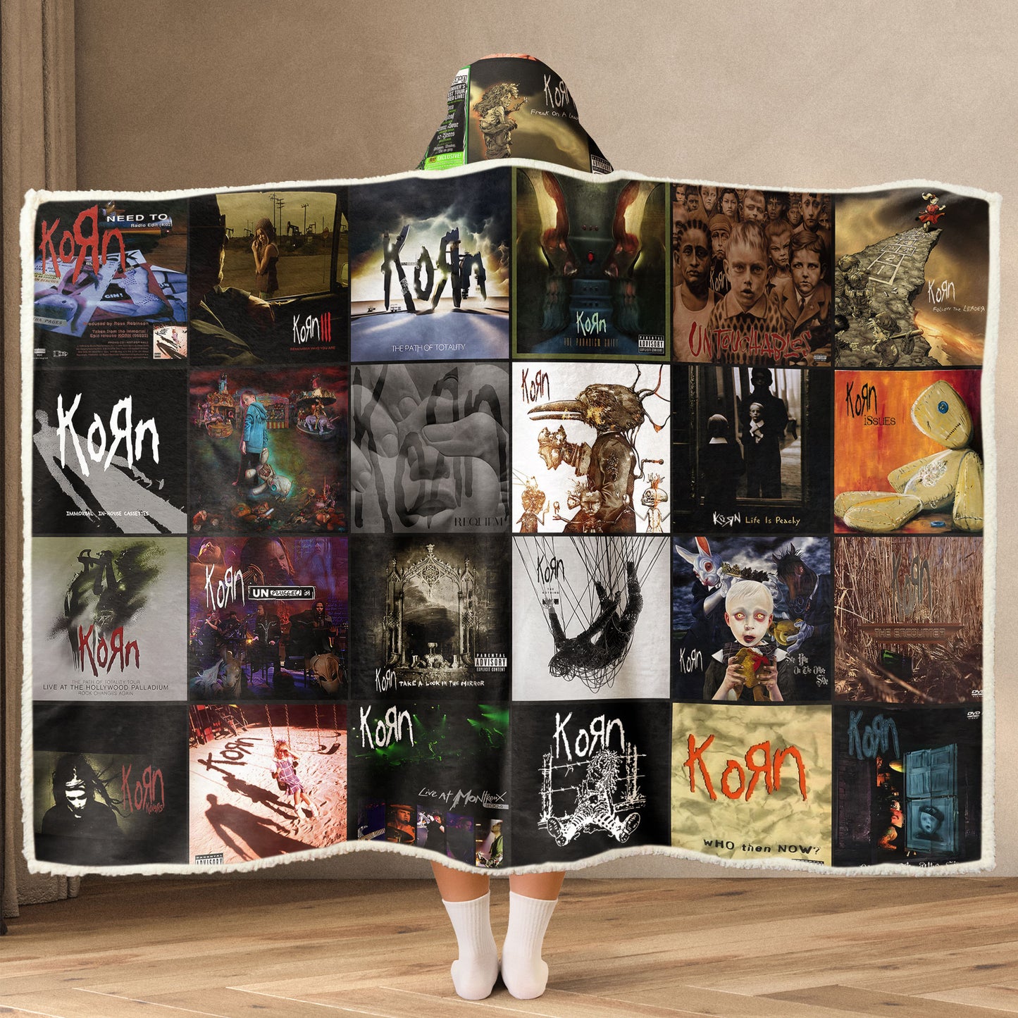 Korn Album Art Wearable Hooded Blanket – Nu Metal Fan Gift
