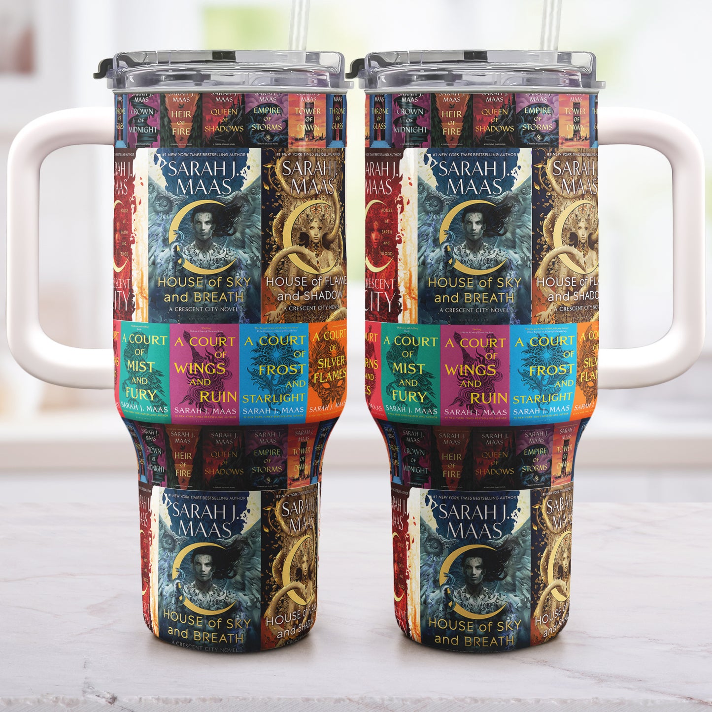 Sarah J. Maas Book Covers 40oz Tumbler  – Crescent City, ACOTAR & Throne of Glass Series
