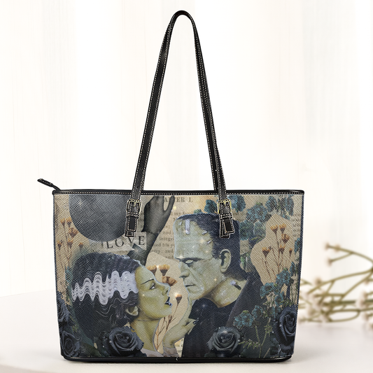 Frankenstein & Bride Leather Tote Bag – Gothic Romance Horror Design