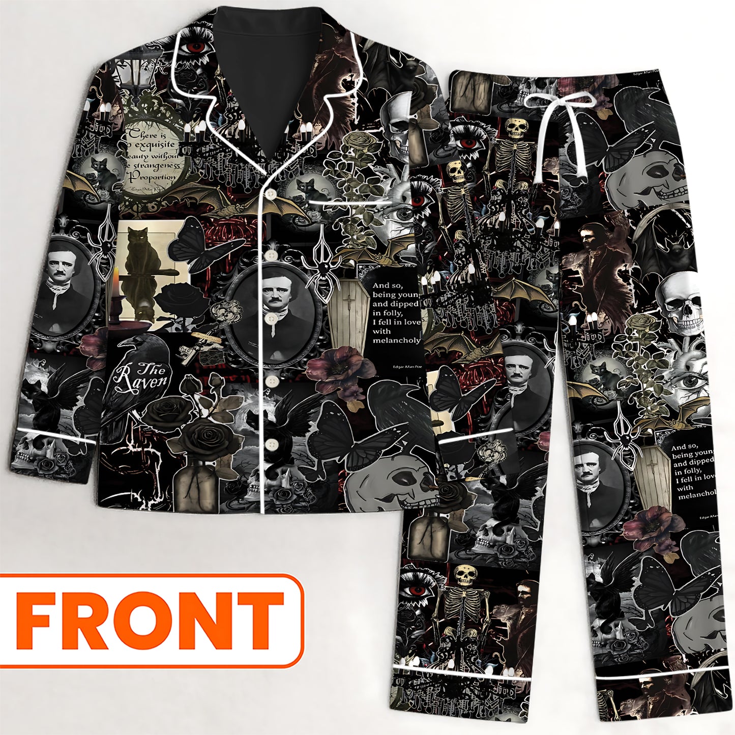 Gothic Edgar Allan Poe The Raven Satin Pajamas Set
