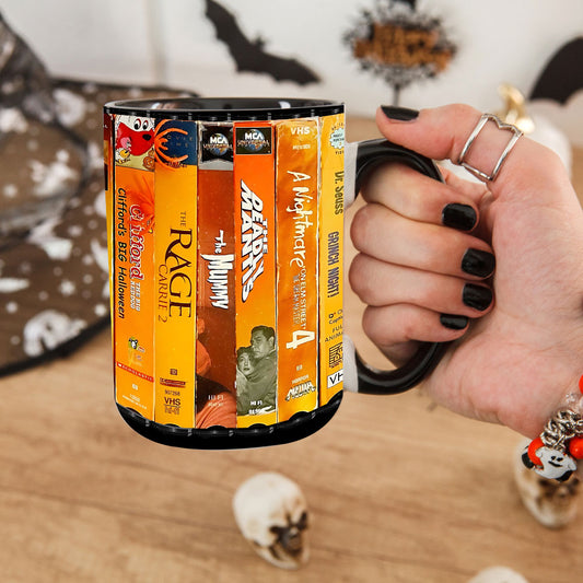 Retro Horror VHS Accent Mug – A Halloween Classic