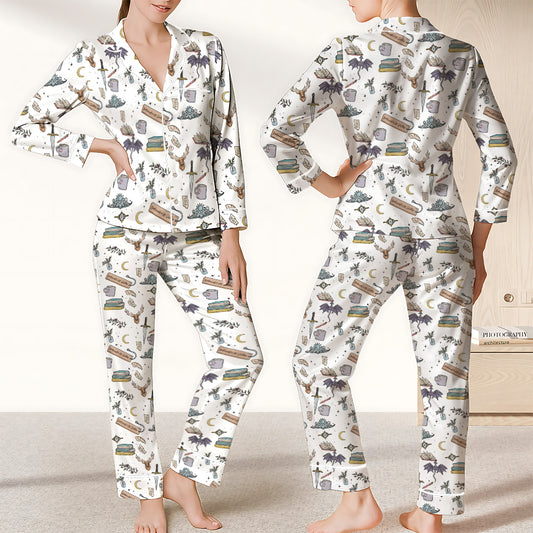 Fantasy Reader Doodle - Satin Pajamas Set