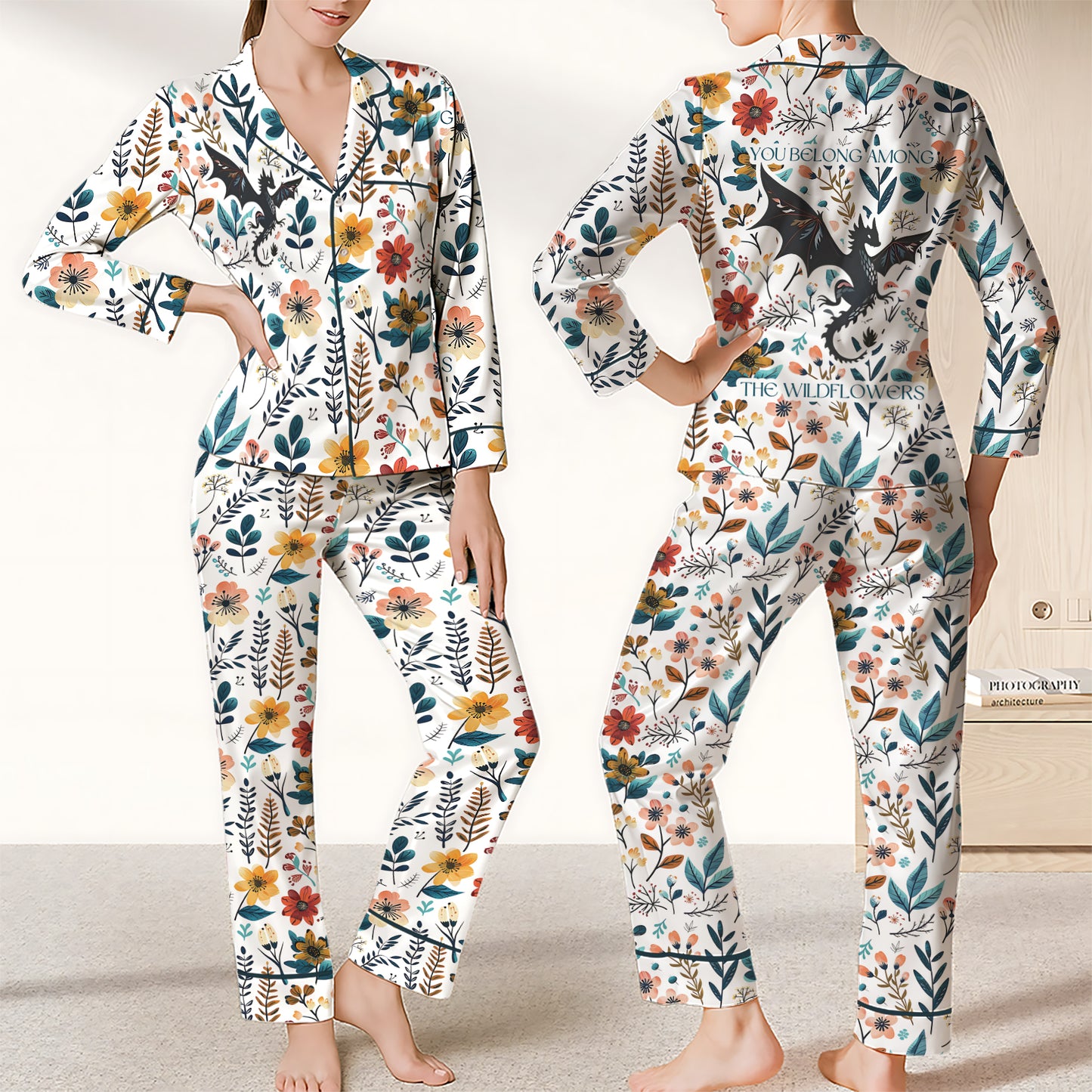 Abraxos You Belong Among Wildflower - Throne of Glass Satin Pajamas Set