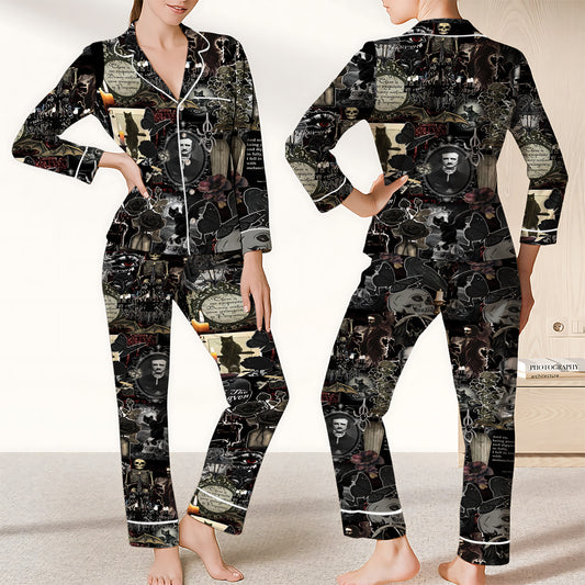 Gothic Edgar Allan Poe The Raven Satin Pajamas Set