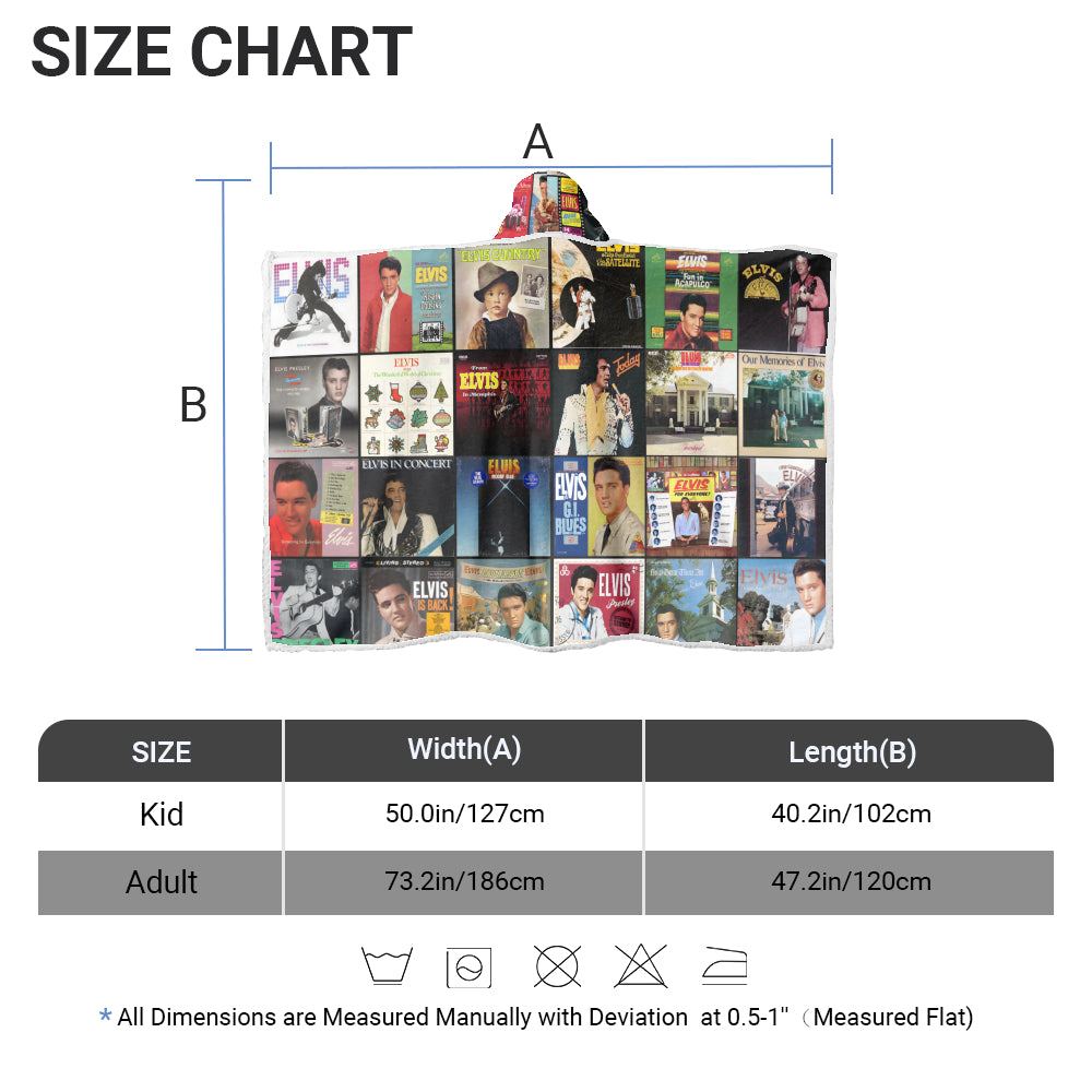 Elvis Presley Album Collage Wearable Hooded Blanket – Retro Rock ‘n’ Roll Cozy Throw for Fans