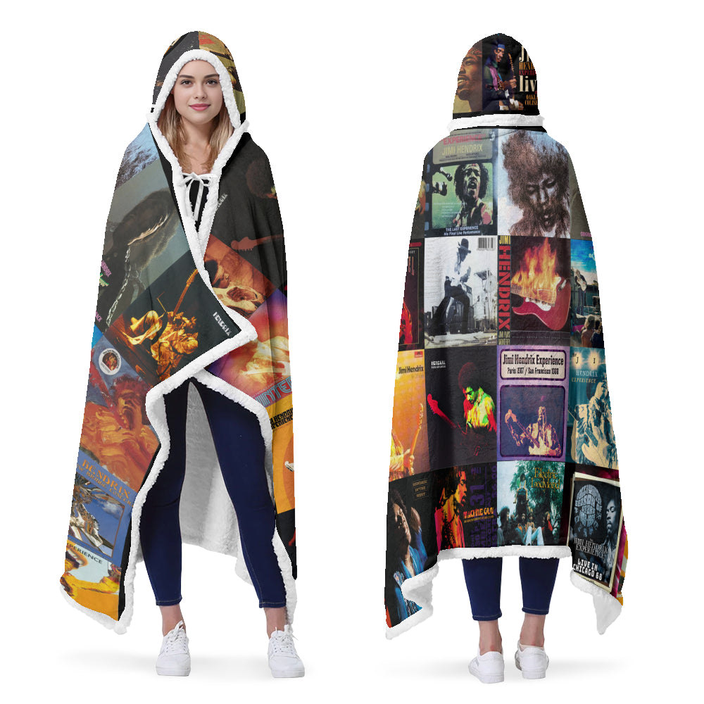 Jimi Hendrix Albums Wearable Hooded Blanket – Vintage Rock & Roll Tribute