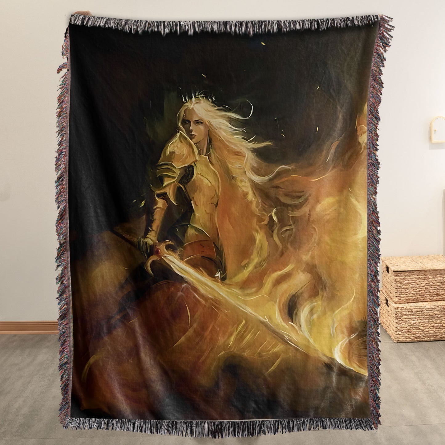 Fireheart Woven Blanket – Aelin Galathynius in Her Full Flame