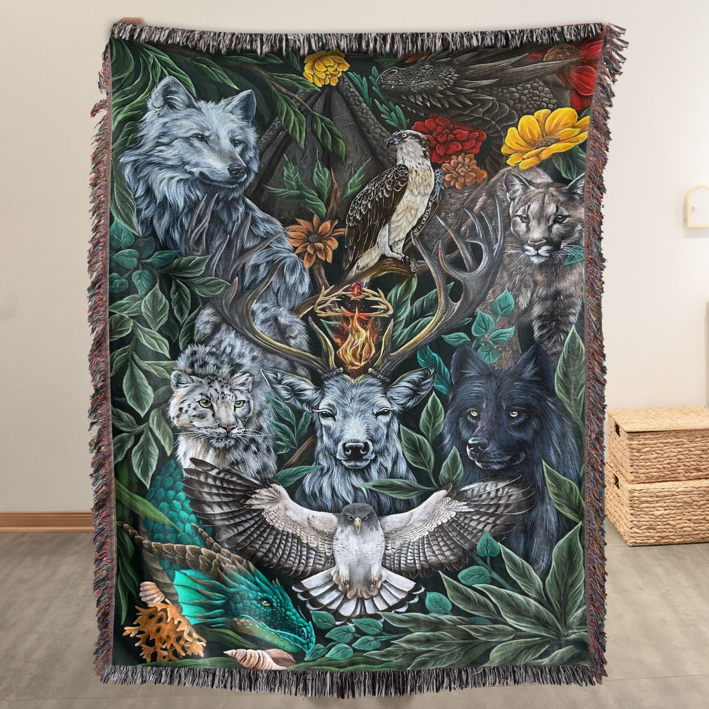 Sacred Beasts – Guardians of the Realms Woven Blanket