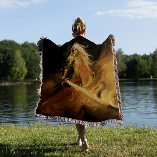 Fireheart Woven Blanket – Aelin Galathynius in Her Full Flame