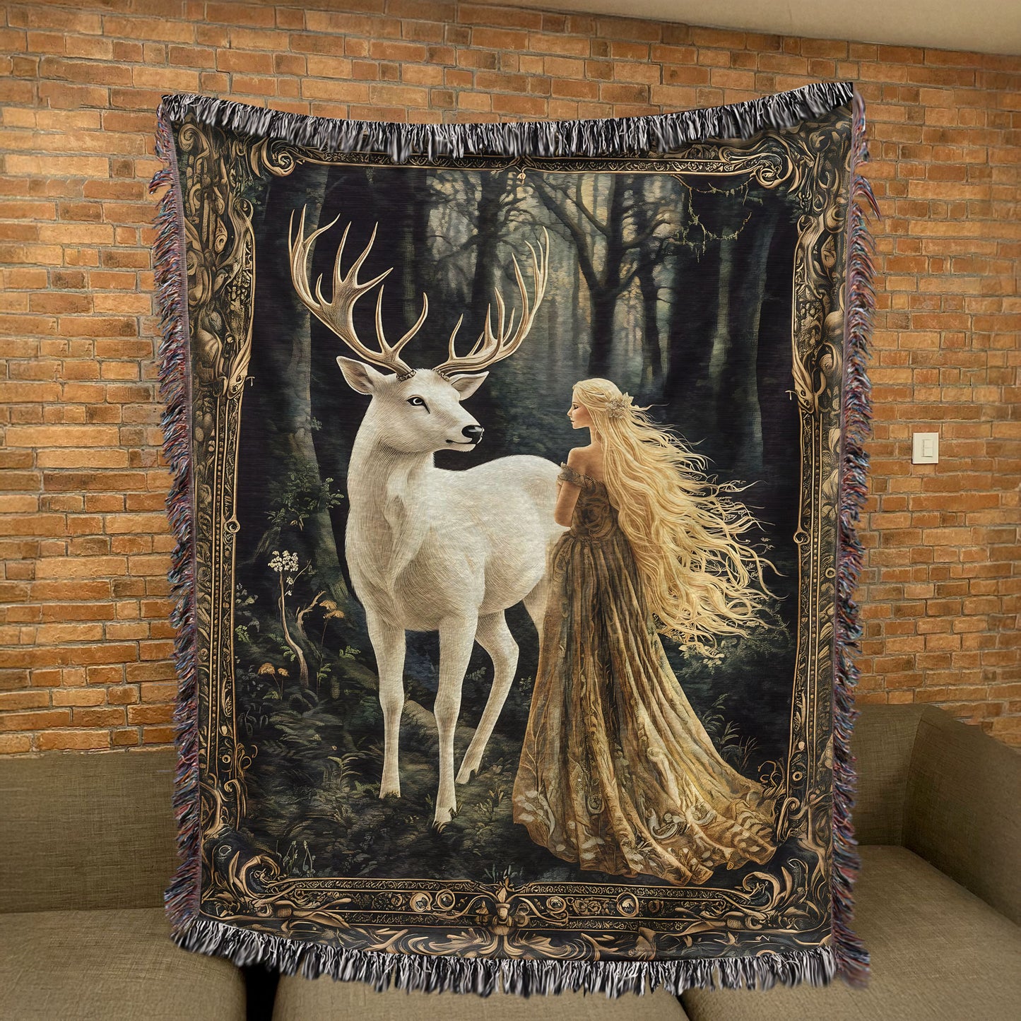 White Stag vs Aelin Of The Forest Realms Fantasy Woven Blanket